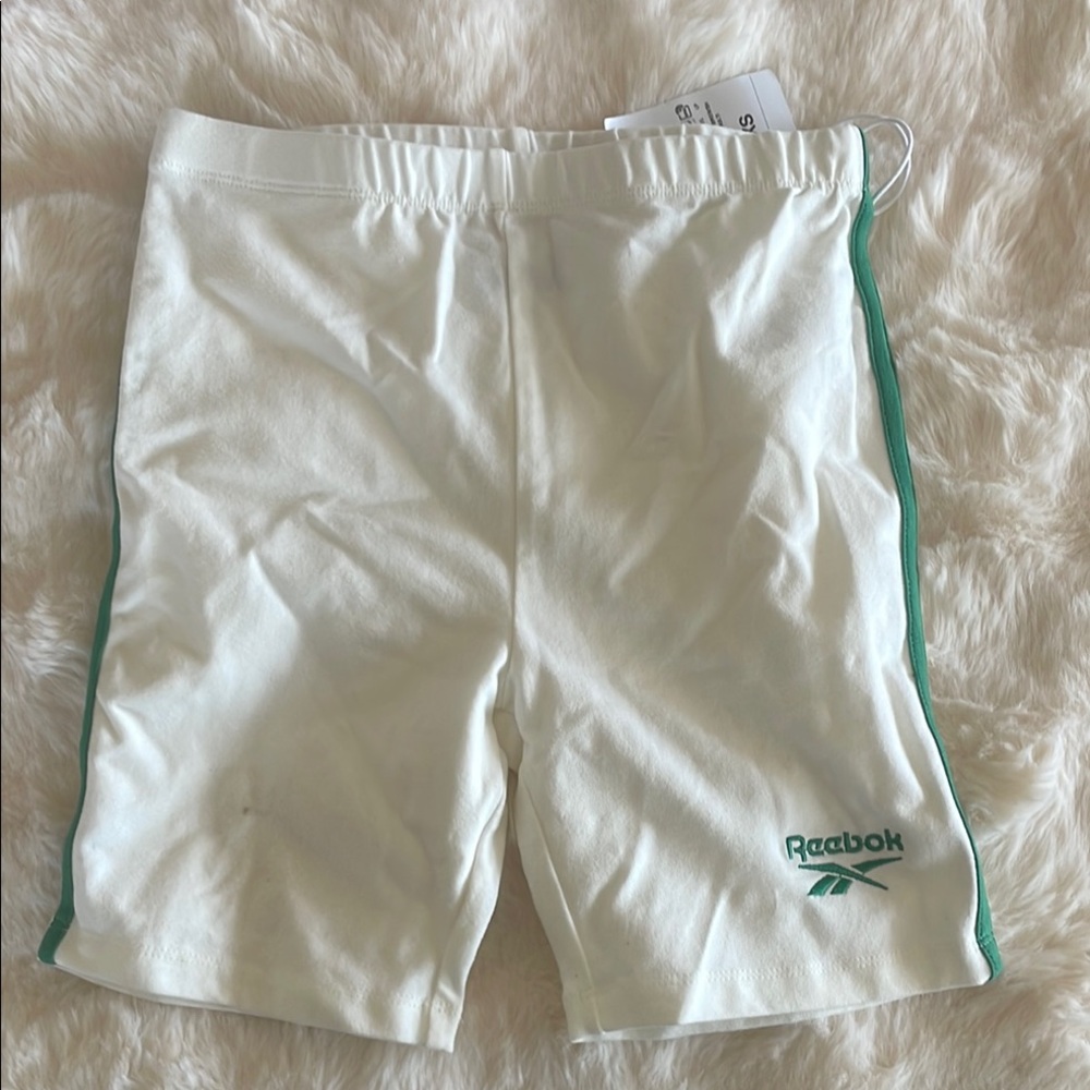 Reebok Women’s Athletic Shorts in White with Green Trim #122
